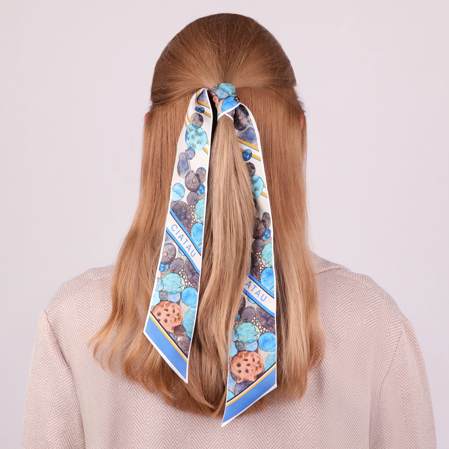 Blue Watercolor Design Twilly Scarf Tied Hair CIATAU
