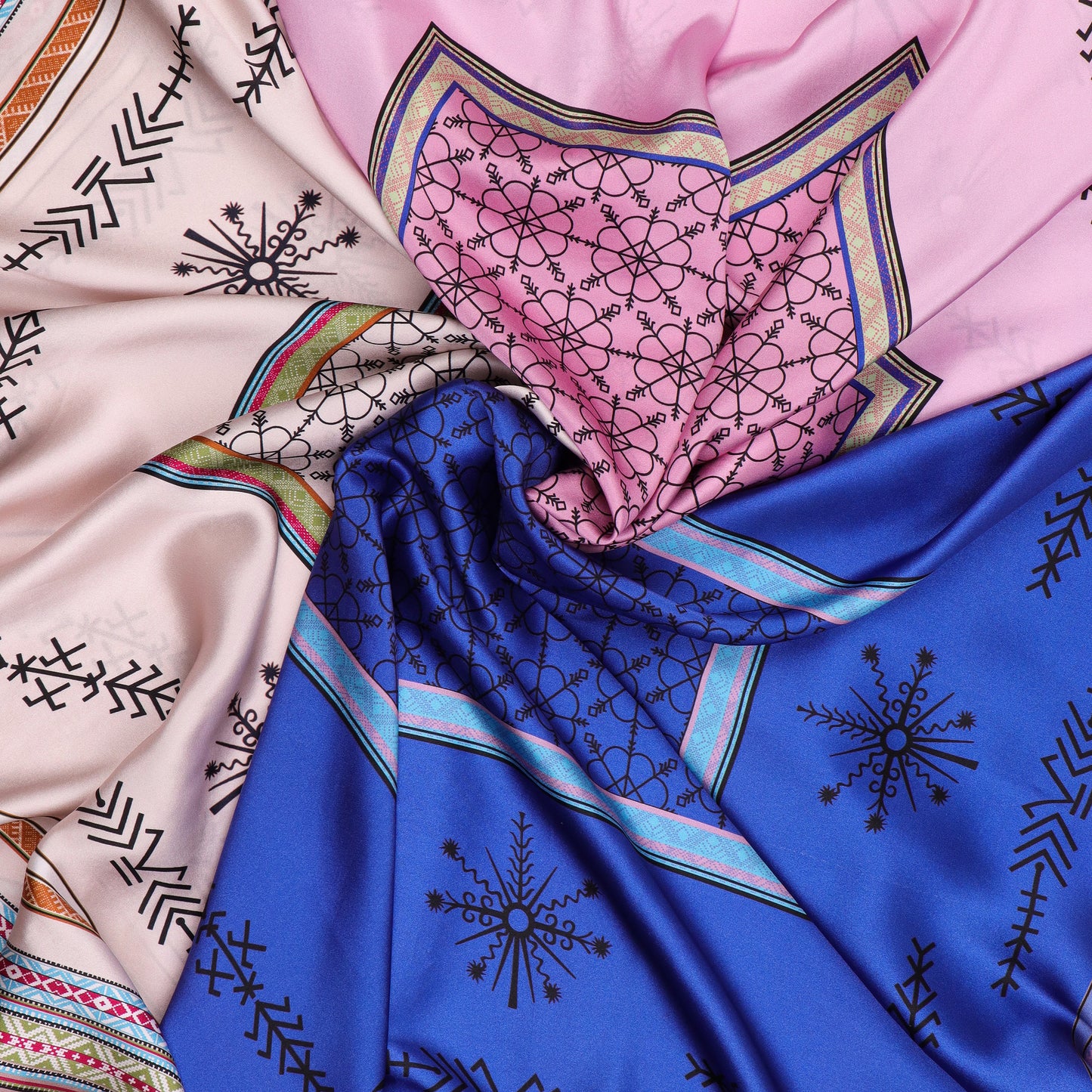 Twisted CiaTau Multiple Silk Scarves - Blue, Pink, Cream