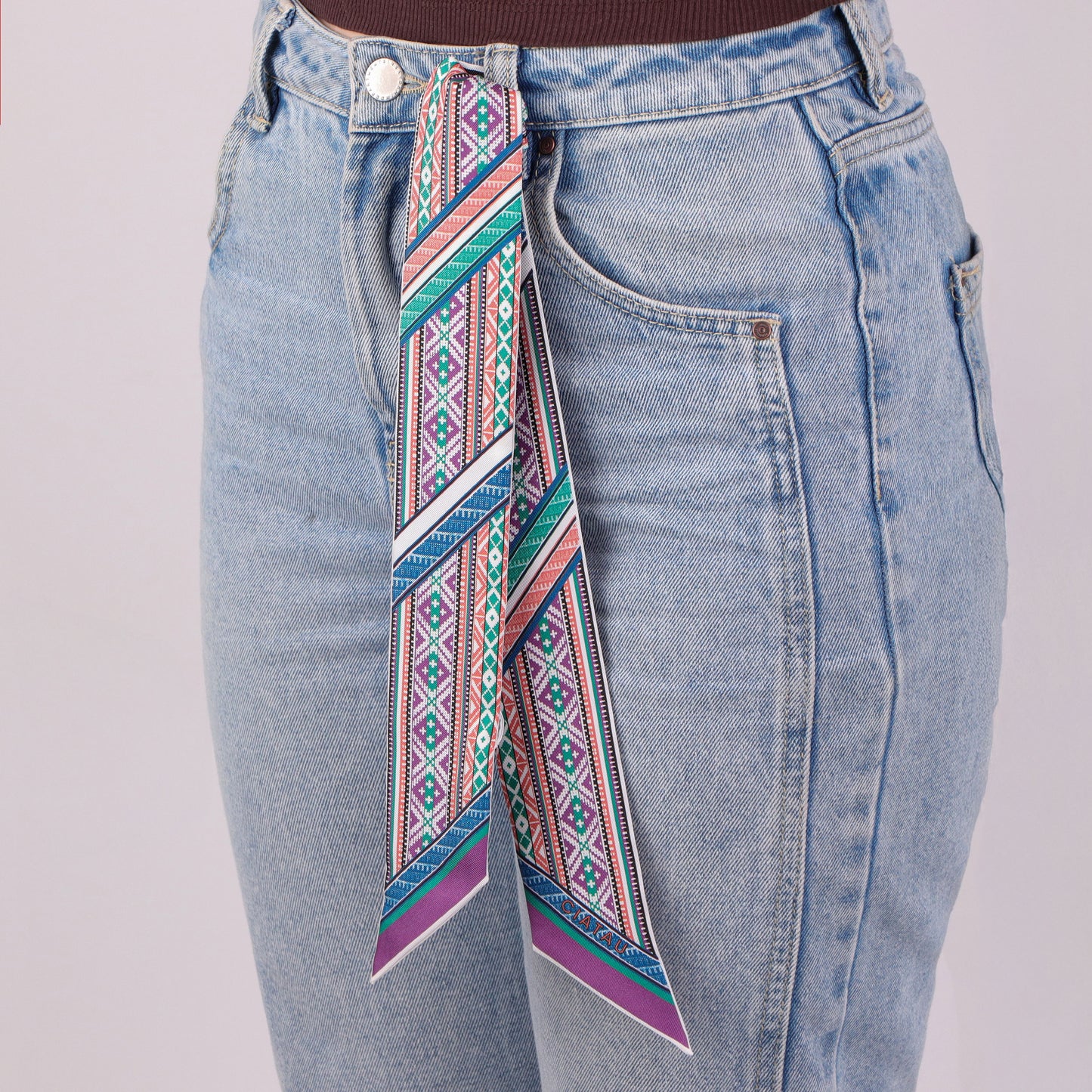 Pink Lithuanian Sashes Design Twilly Scarf Tied Jeans CIATAU