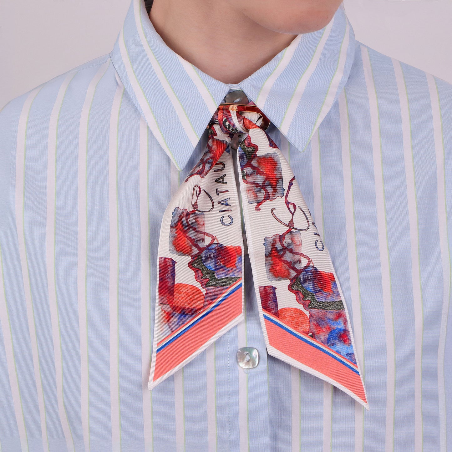 Pink Watercolor Design Twilly Scarf Around Neck CIATAU