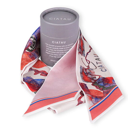 Pink Watercolor Design Twilly Scarf With Box CIATAU