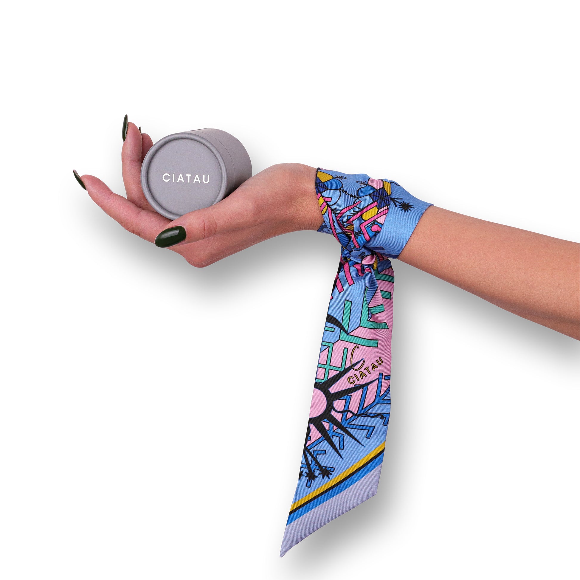 Blue Folk Pattern Ribbon Scarf Tied Hand CIATAU