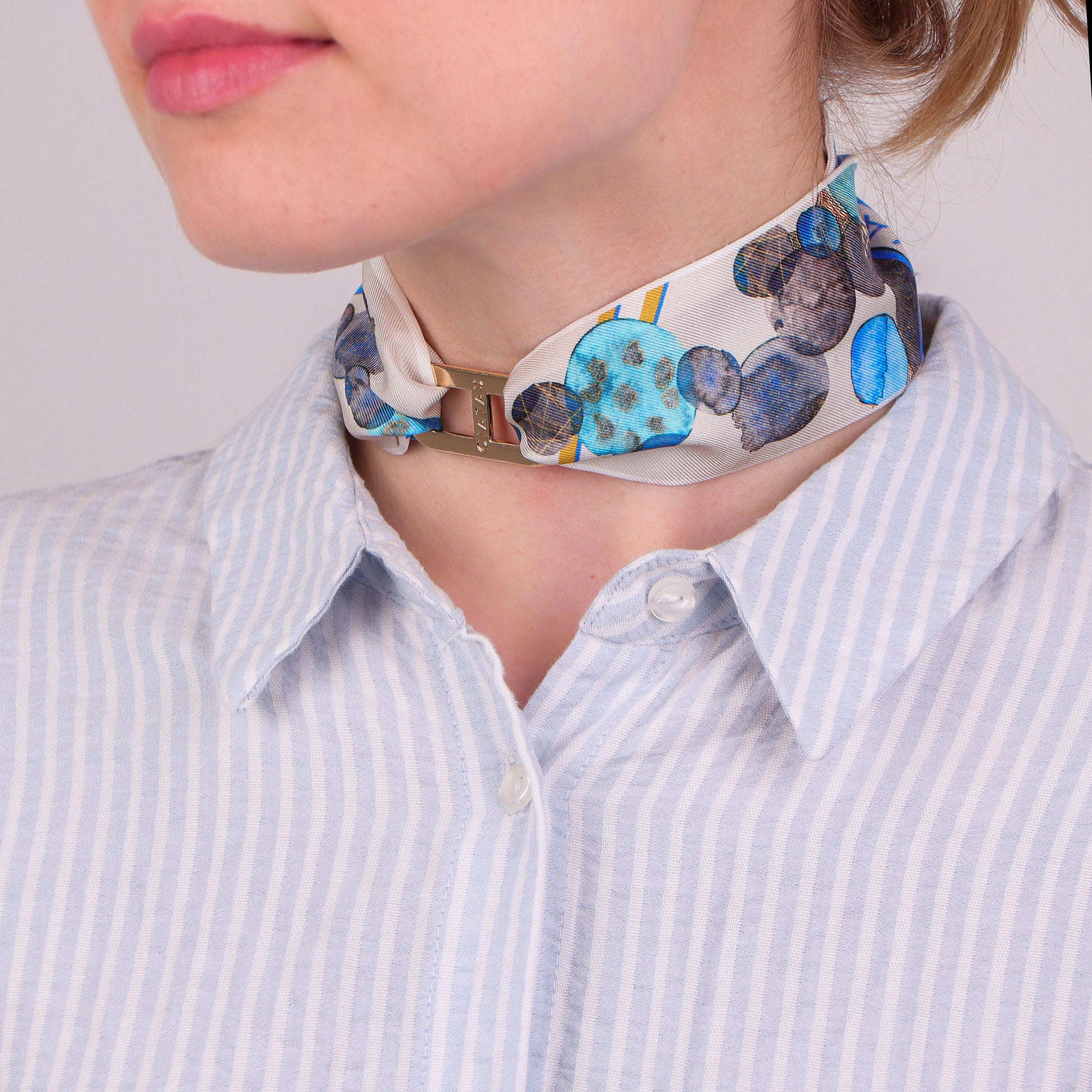 Blue Watercolor Design Twilly Scarf Around Neck CIATAU