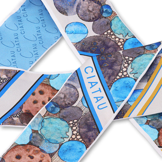 Blue Watercolor Design Twilly Scarf CIATAU