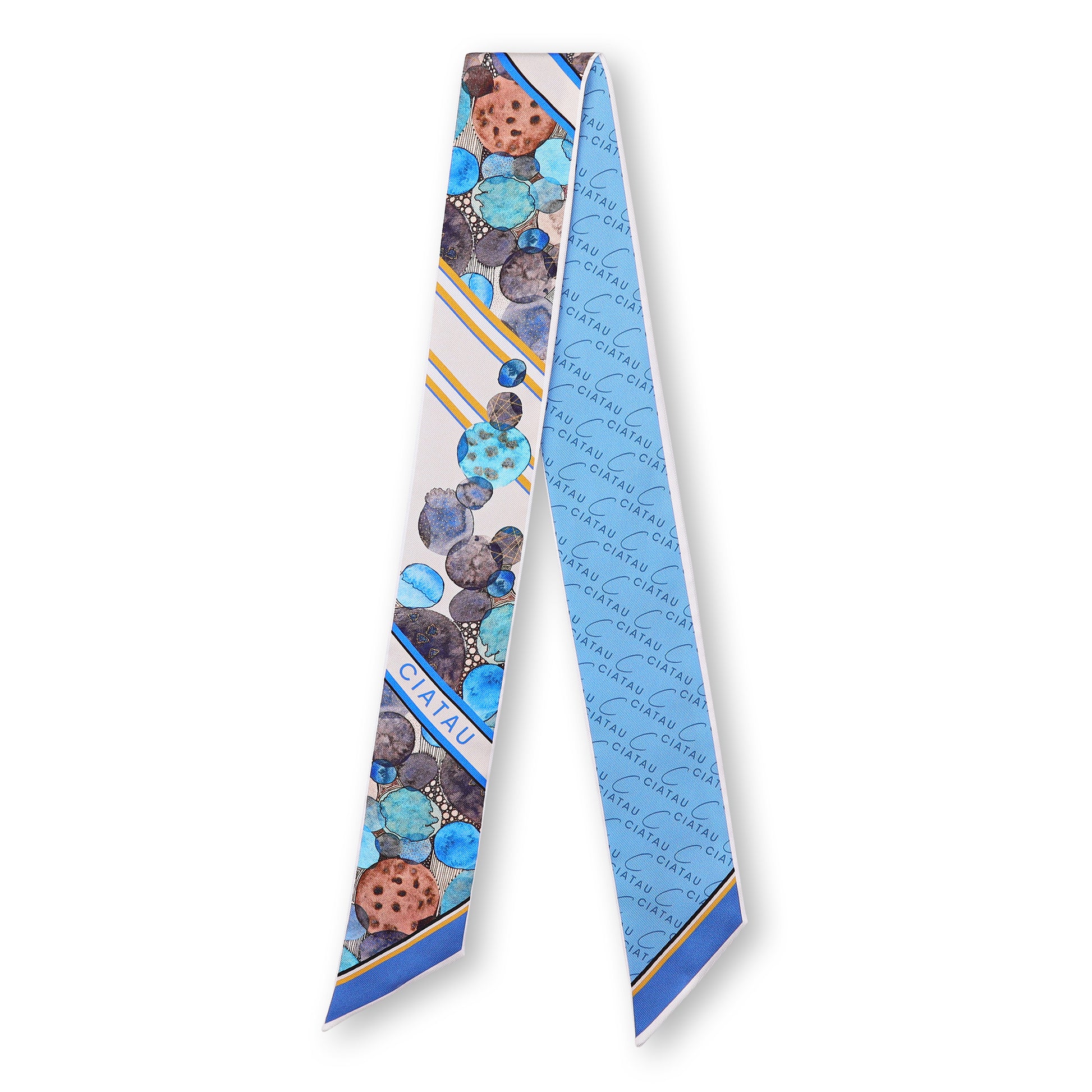 Blue Watercolor Design Twilly Scarf Full View CIATAU