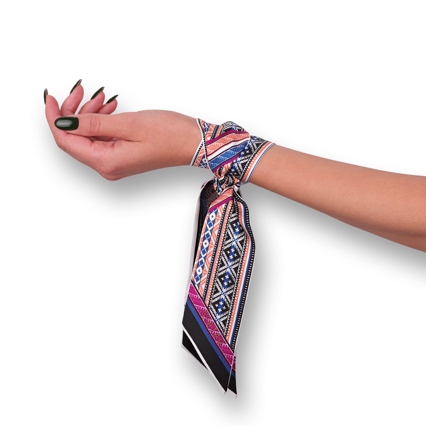 Brown Lithuanian Sashes Design Twilly Scarf Tied On Hand CIATAU