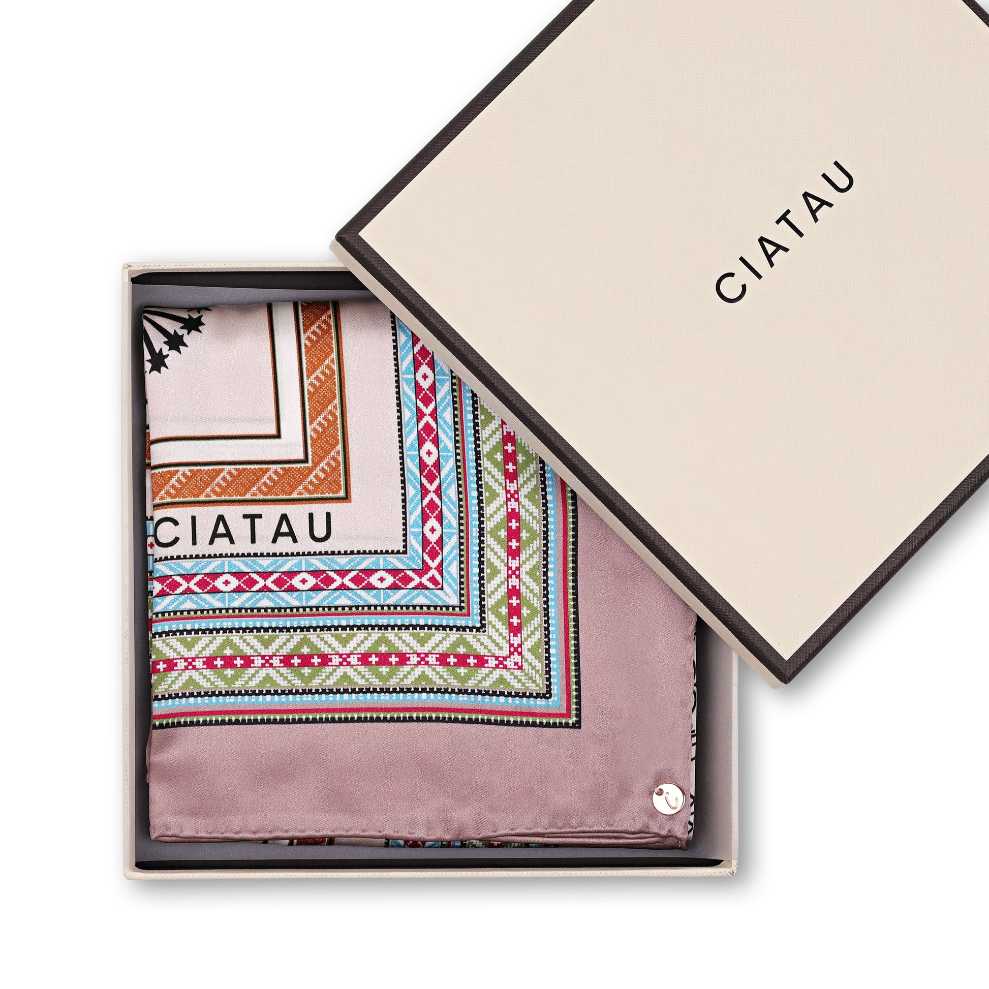 Large Beige Silk Scarf Folded Box CIATAU