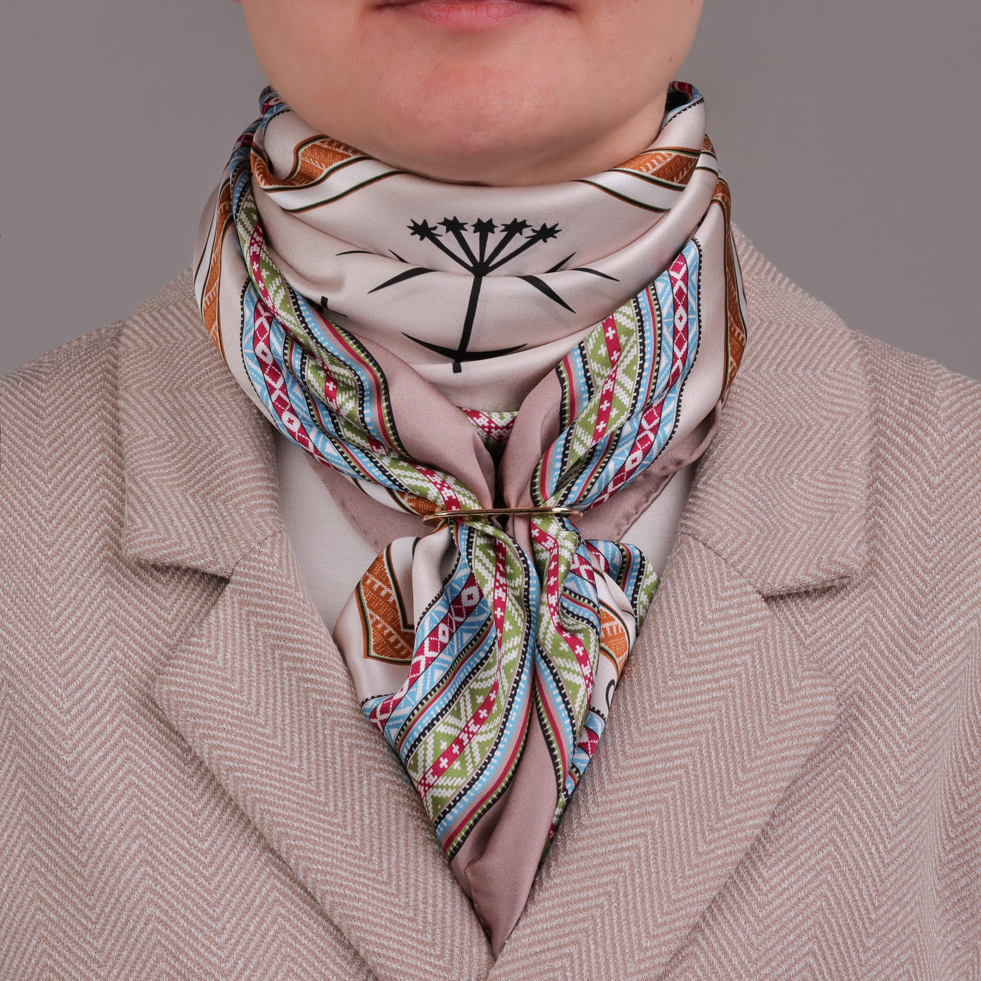 Large Beige Silk Scarf Neck Golden Pendant CIATAU