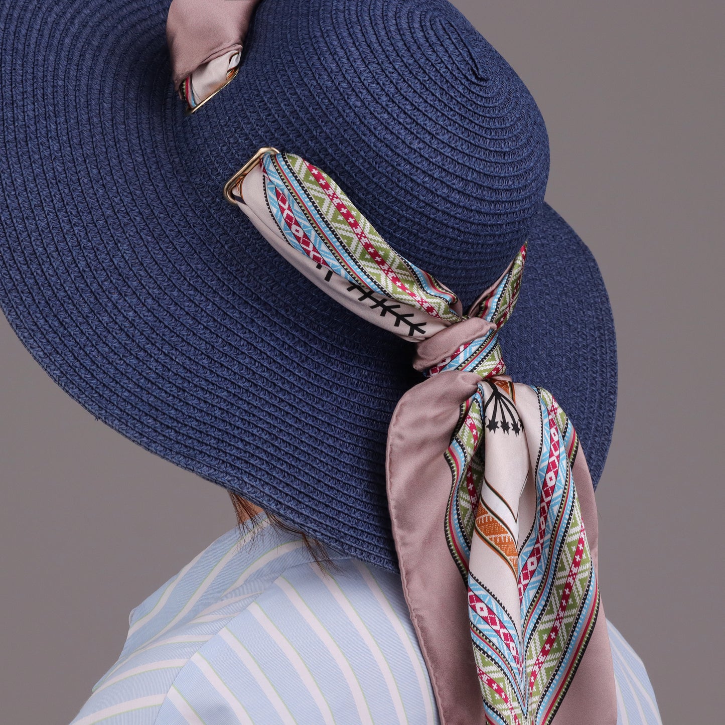 Large Beige Silk Scarf Tied Hat CIATAU