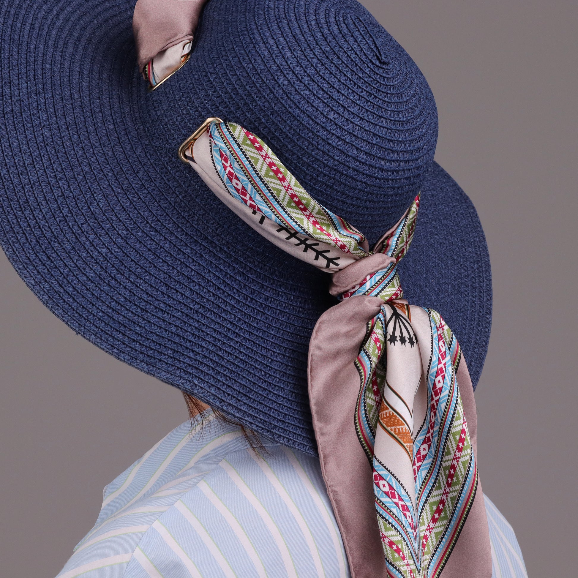 Large Beige Silk Scarf Tied Hat CIATAU