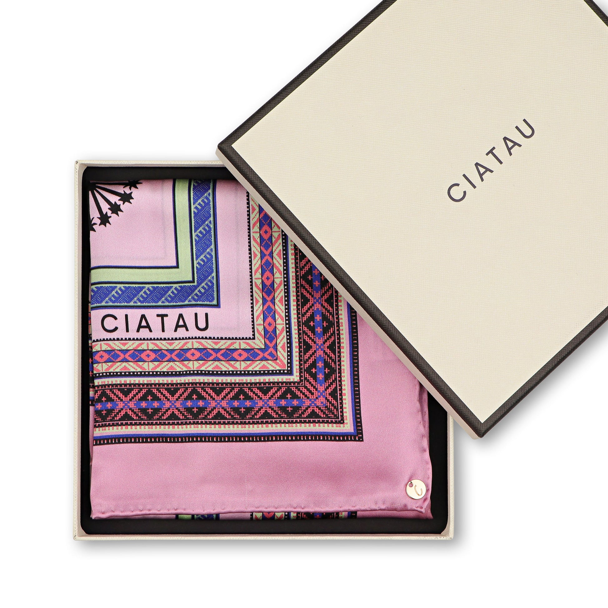 Large Pink Silk Scarf Folded Box CIATAU