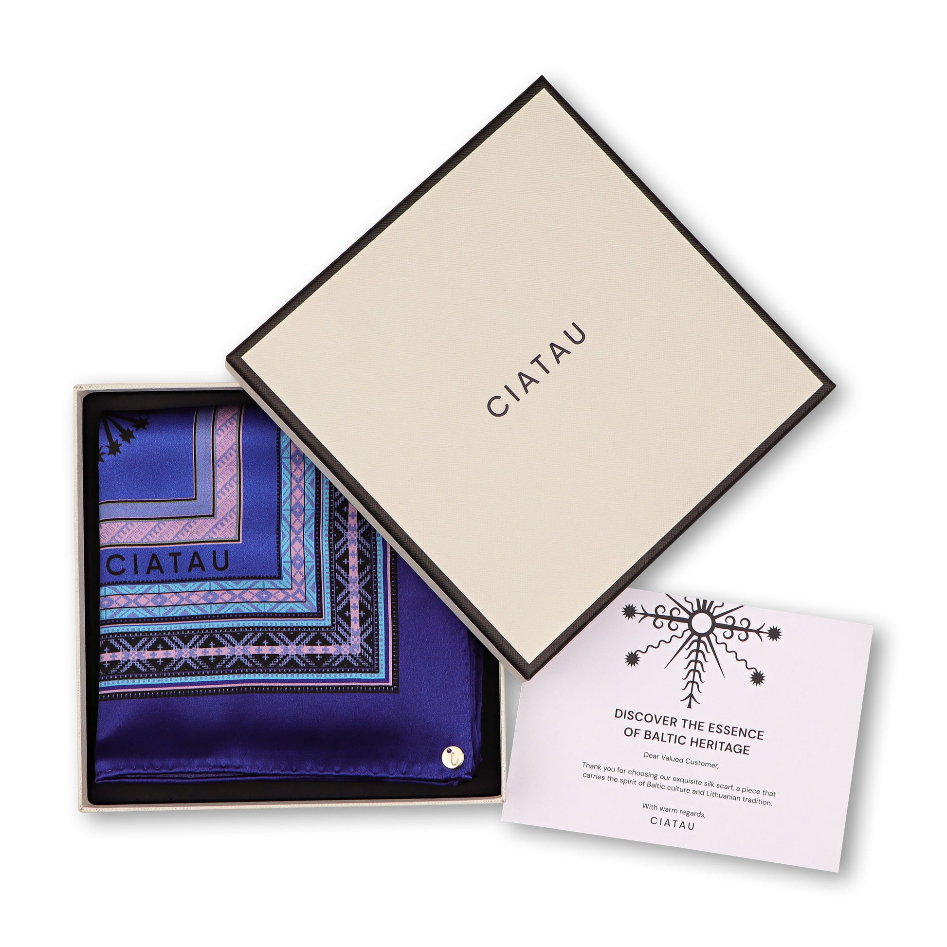 Large Royal Blue Silk Scarf Folded Box Gift CIATAU