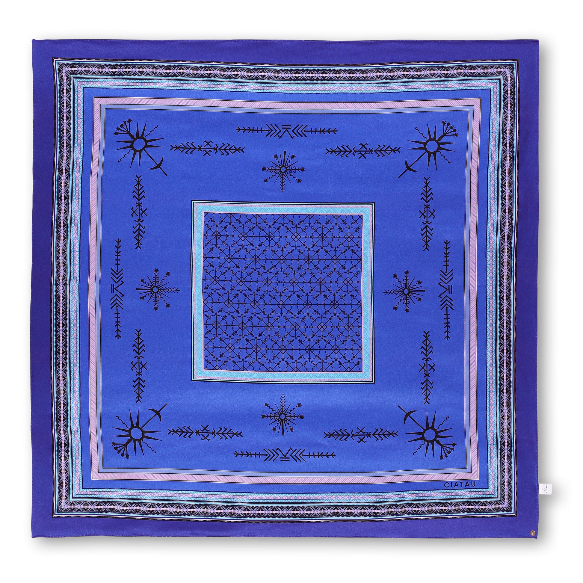 Large Royal Blue Silk Scarf Full View CIATAU