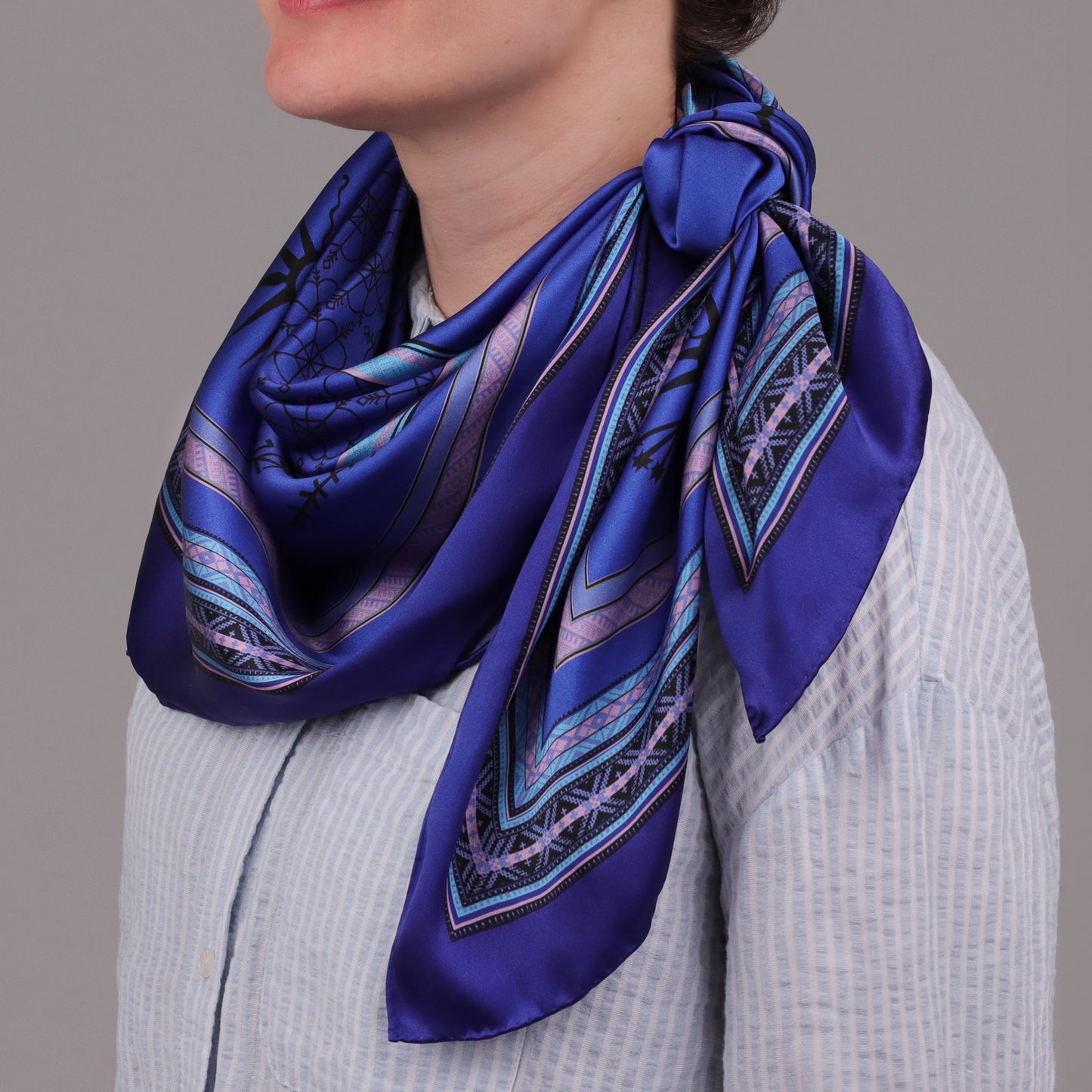 Large Royal Blue Silk Scarf Tied Neck CIATAU