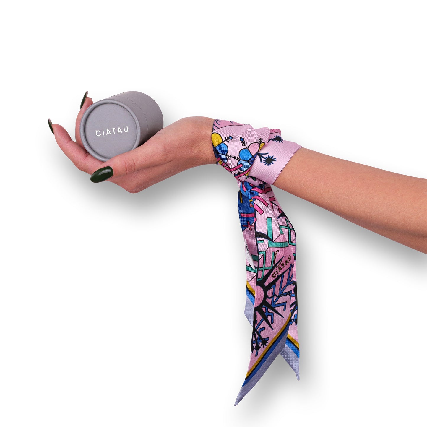 Pink Folk Pattern Design Twilly Scarf Tied On Hand CIATAU