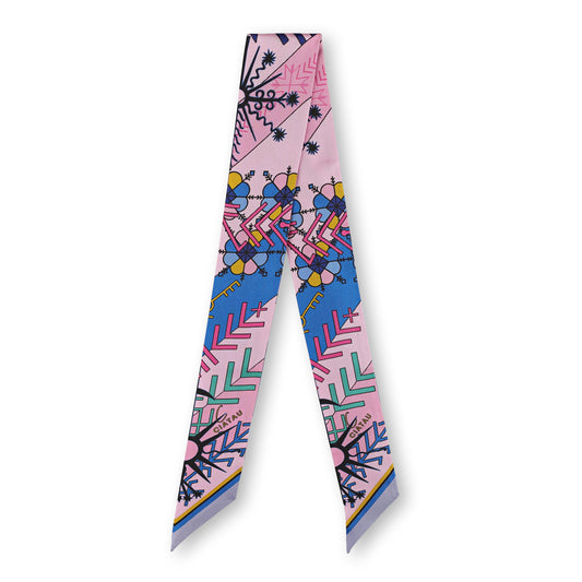 Pink Folk Pattern Ribbon Scarf Full View CIATAU