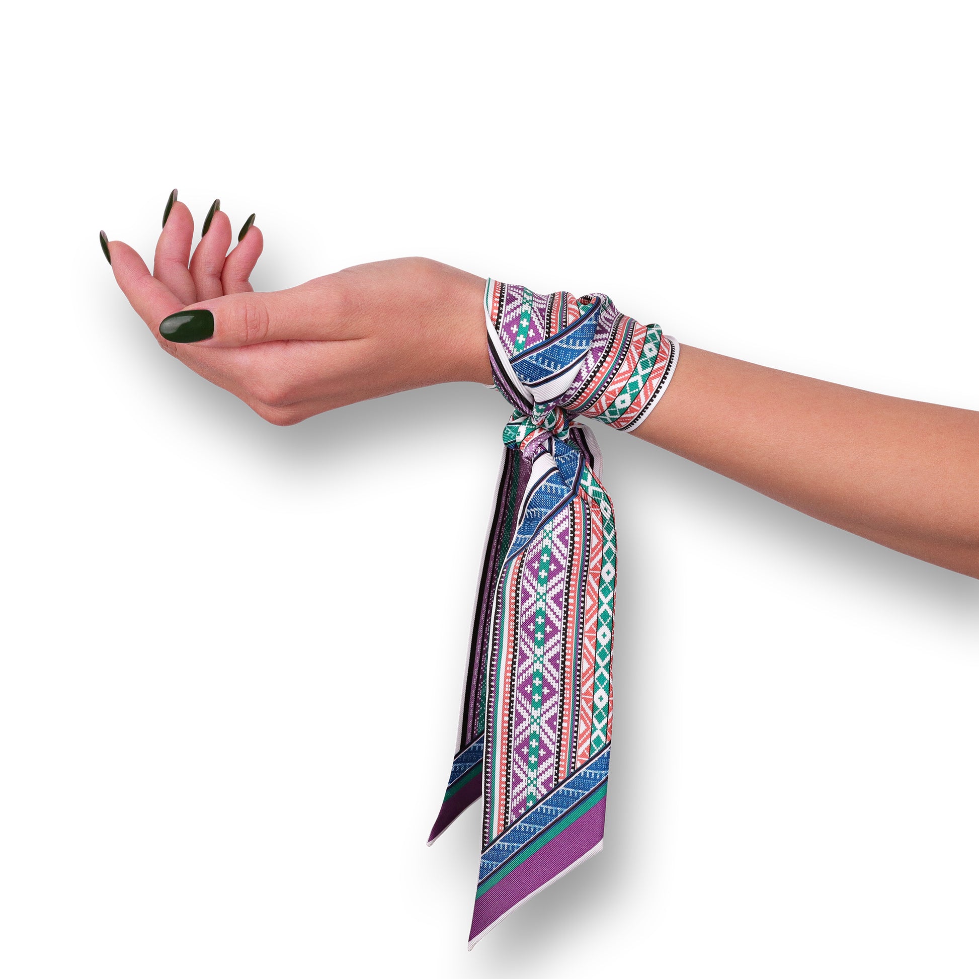 Pink Lithuanian Sashes Design Twilly Scarf Tied On Hand CIATAU