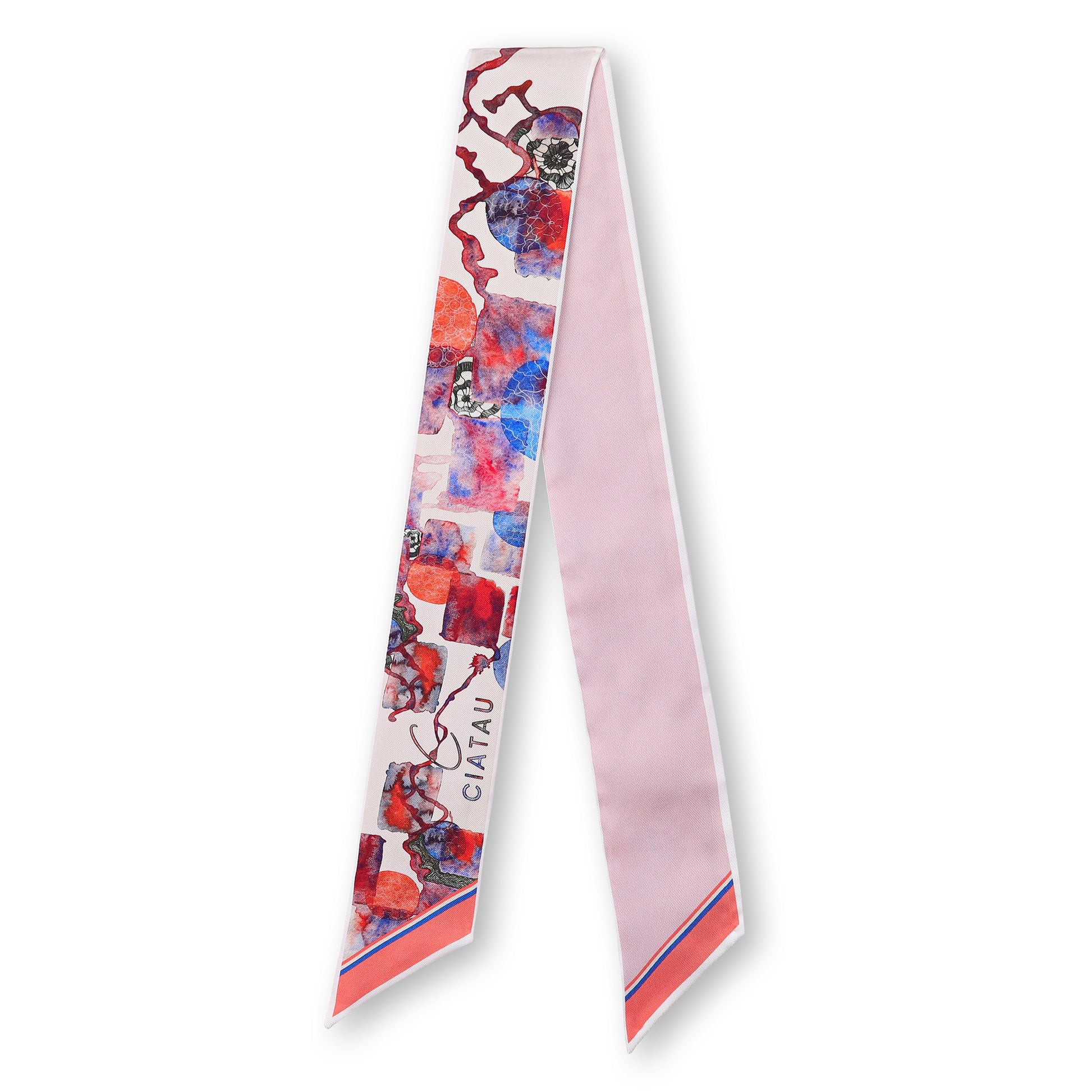 Pink Watercolor Design Twilly Scarf Full View CIATAU